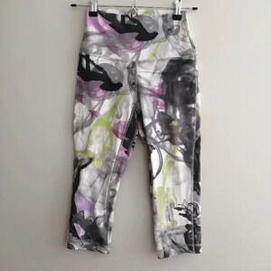 Lululemon Align Leggings High Rise 17" Crop Throwback Print White Green Purple 4